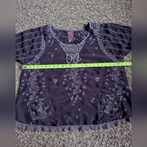 Johnny Was Purple Floral Embroidered Front Pockets Tunic Top 1X - Picture 5 of 9